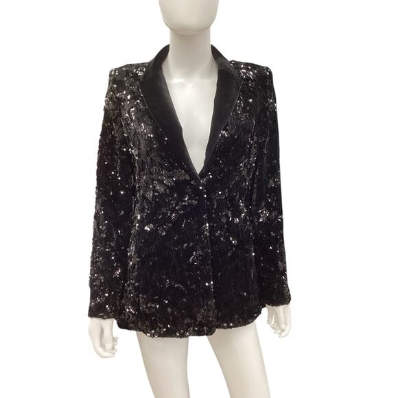 Alexis Blazer Women’s Size M Sequins Velvet Button Closure Lined Shiny Black - Picture 1 of 5